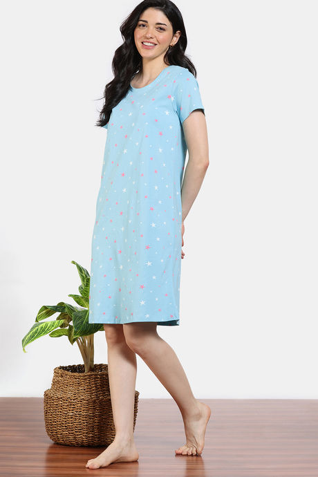 Zivame Starry Dreams Knit Cotton Knee Length Nightdress - Leisure Time — image 3